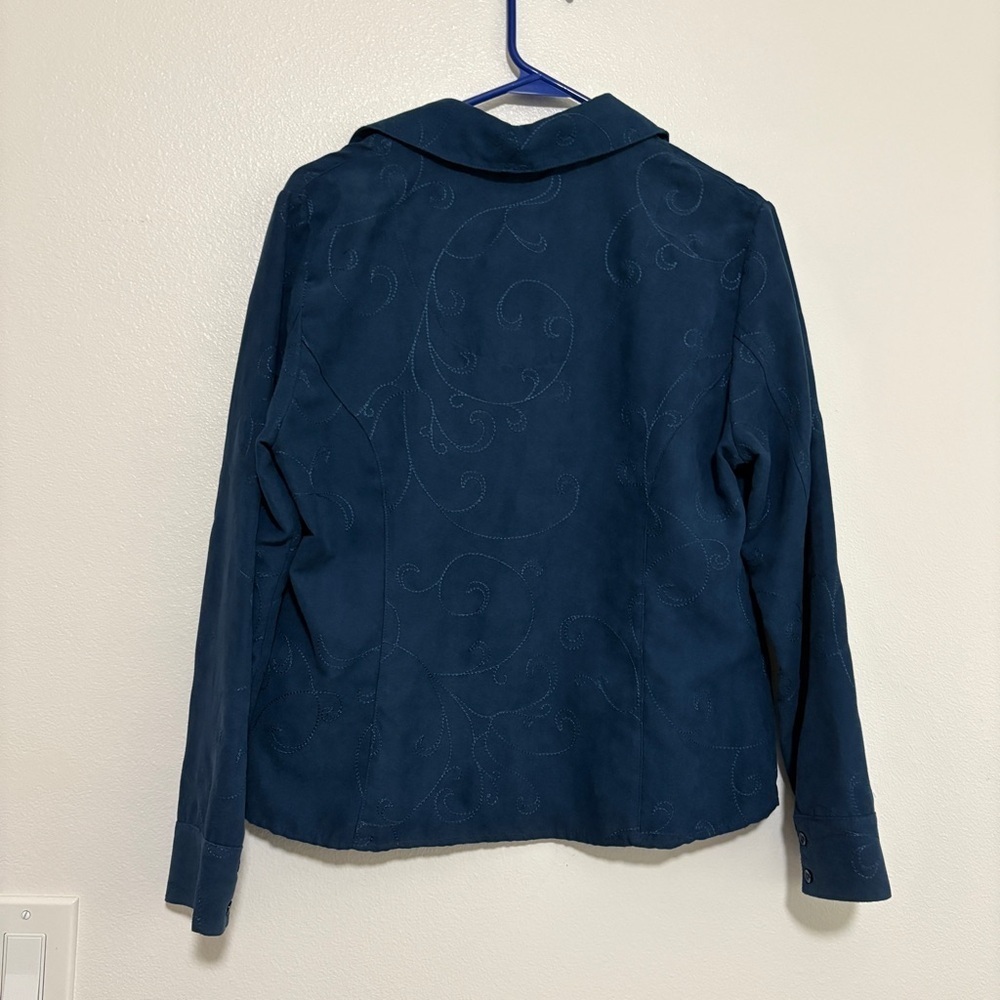Croft & Barrow Womans Zip Front Jacket Blazer Faux Suede Blue Size Petite M - Picture 9 of 11